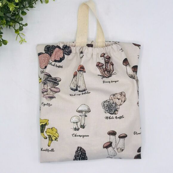 Grocery Bag Holder Plastic Bag Organizer, Navy, Gingham, Mushrooms, Cottage Core - Picture 7 of 8